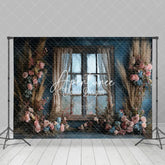 Aperturee - Aperturee Romantic Pink Blue Rose Window Boho Wedding Backdrop